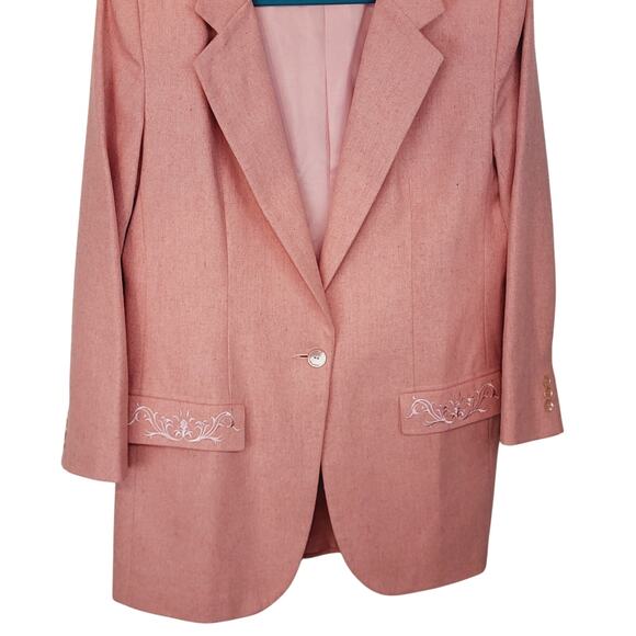 Vintage Agenda Made in USA Pink Wool Blend Embroidered Pockets Blazer Sz 14 Y2K - Picture 4 of 12